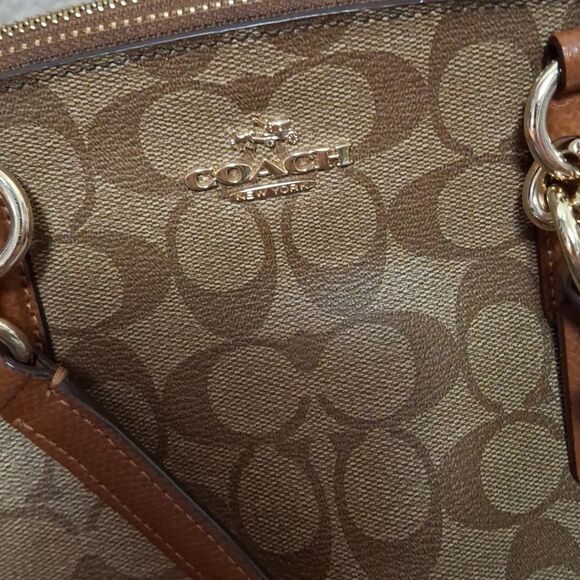 COACH Mini Christie Carryall Purse Crossbody Signature Brown Gold Logo - Picture 5 of 10